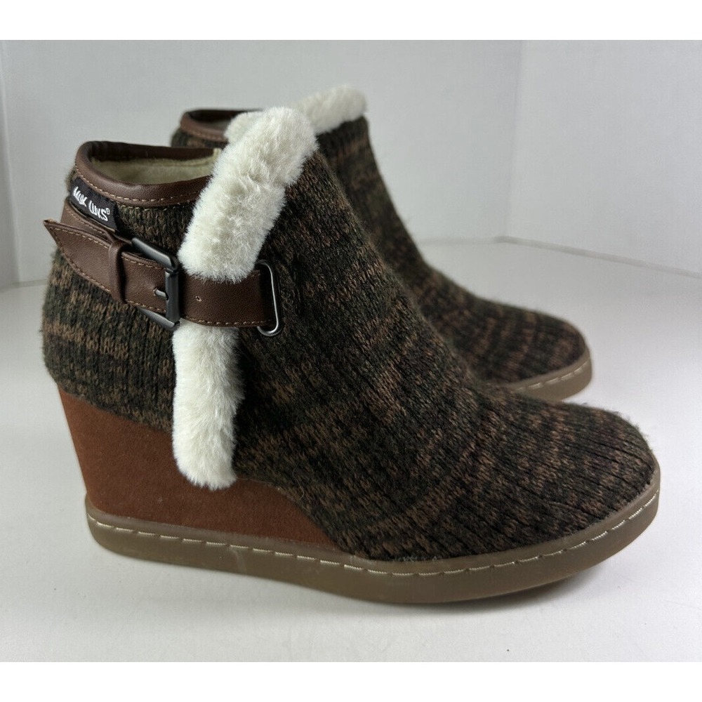 New Muk Luks Anne Marie Wedge Boots Brown Marl Ankle Buckle Shoes Faux Fur Sz 10 - Picture 3 of 13